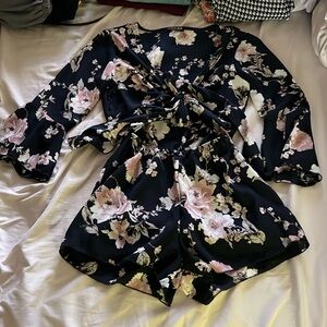 Fashion Nova floral tie front romper with cutout detail